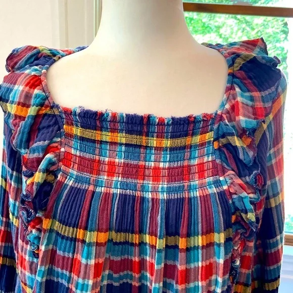 We the FREE Womens Navy Plaid Long Sleeve
Square Neck Top Ruffle Sz XS. - Picture 3 of 8